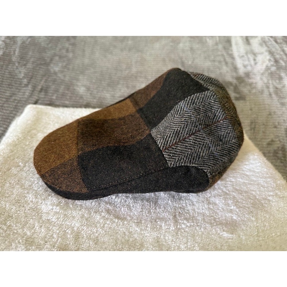 Biltmore Mens Patchwork Wool Blend Flat Cap Ivy Driving Hat Brown Grey Large